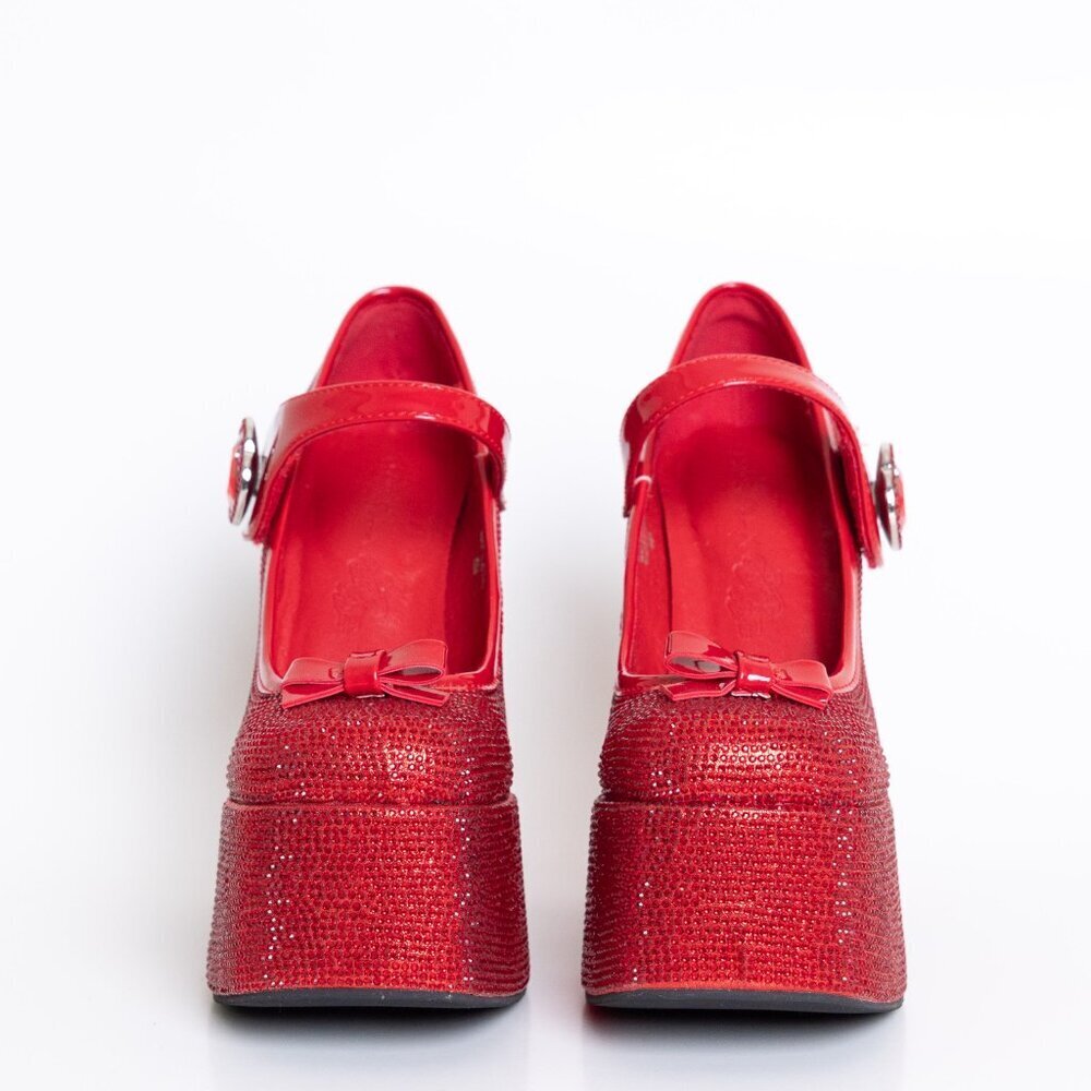 Dolls Kill Red Glitter Platform Mary Jane Heels - Picture 6 of 16